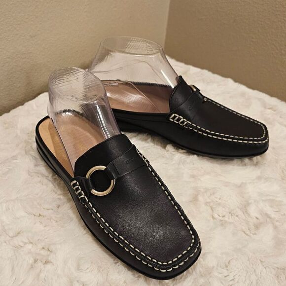 NWOT Geox Respira Black Leather Slip On Loafers Size 36 1/2 - Picture 1 of 12